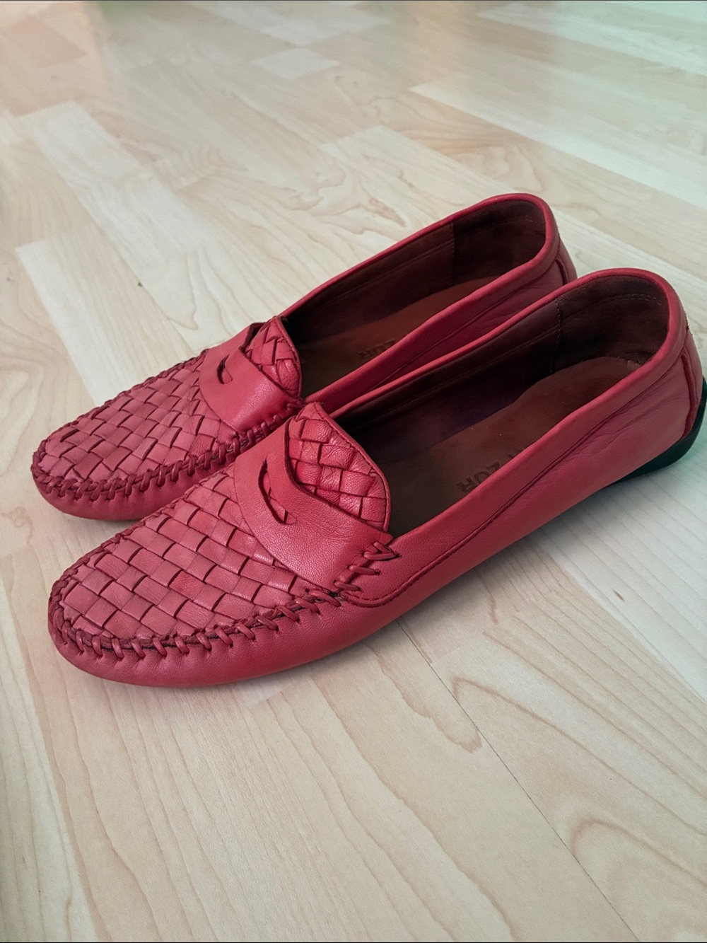 Robert Zur Red Woven Leather Slip-On Loafers